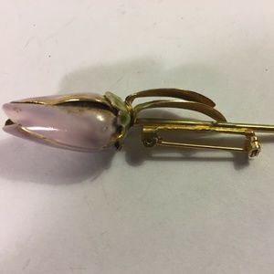 Vintage  Enamel single rose stem Brooch, Pin